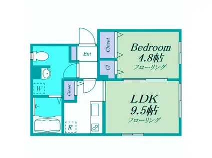 モンソレイユ品川(1LDK/1階)の間取り写真