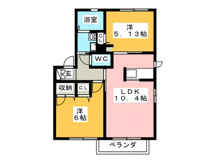 グレースメゾン小柳 H棟(2LDK/2階)の間取り写真