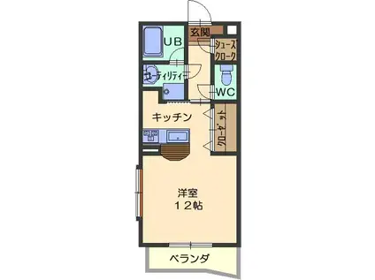 ソレイユ(ワンルーム/2階)の間取り写真