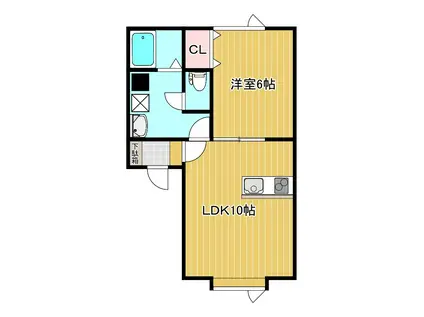 スーパーハイム美芳(1LDK/1階)の間取り写真