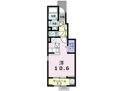 フォレ モンターニュII(ワンルーム/1階)の間取り写真