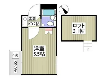 ヴィレイル高松(1K/2階)の間取り写真