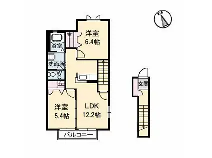 シャーメゾンパインヒル(2LDK/2階)の間取り写真