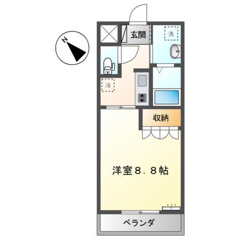 シャインヒルズ豊岡(1K/2階)の間取り写真