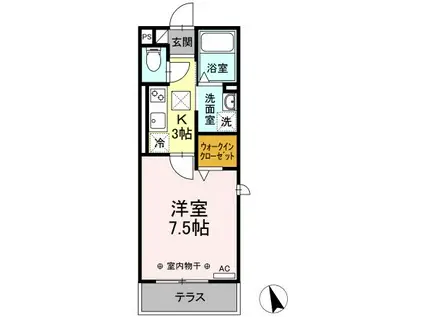 D-HILLS山下(1K/1階)の間取り写真