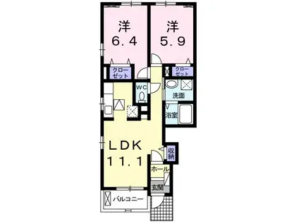 メゾンド アヴェニール B棟(2LDK/1階)の間取り写真