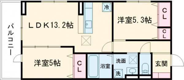 D-ROOM水前寺5丁目(2LDK/1階)の間取り写真
