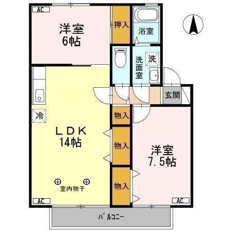 リール・ロージェA(2LDK/2階)の間取り写真
