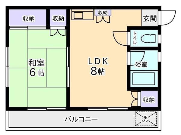 メゾンヤマモト(1LDK/2階)の間取り写真