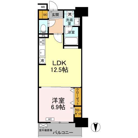 グランセジュール大国町(1LDK/10階)の間取り写真