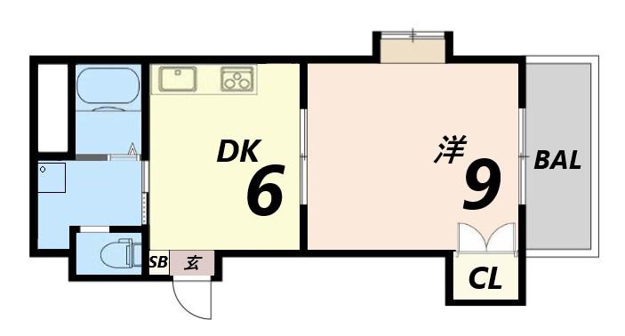 SKビル(1DK/5階)の間取り写真