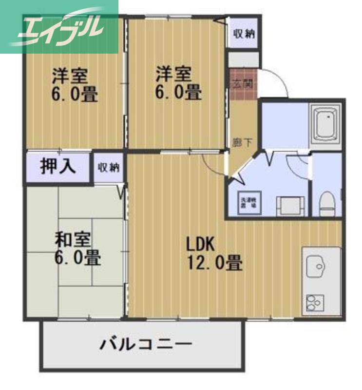 ゼフィール芳泉C棟(3LDK/2階)の間取り写真