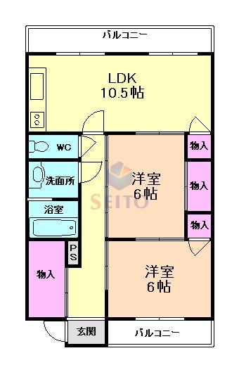 小曽根マンション(2LDK/3階)の間取り写真