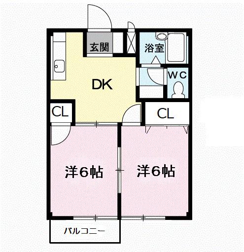 土原ハイツ(2DK/2階)の間取り写真