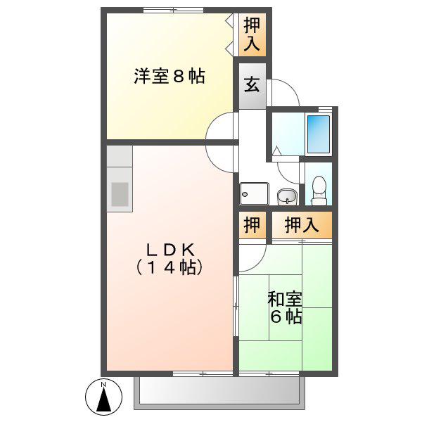 MUヒルズ茜部(2LDK/2階)の間取り写真