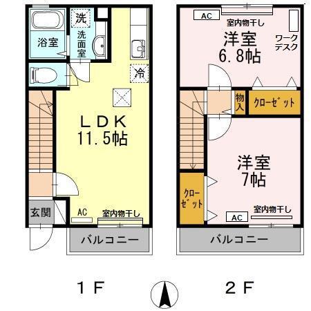 ソレアード・ミナミダII(2LDK/1階)の間取り写真