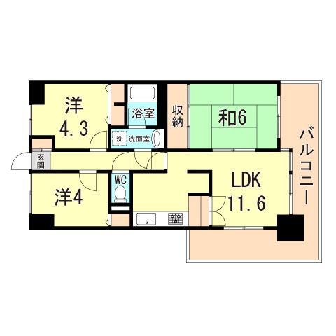 ライオンズマンション明石西江井ヶ島(3LDK/4階)の間取り写真