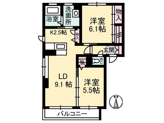 シャーメゾンしおやの杜AB(2LDK/2階)の間取り写真