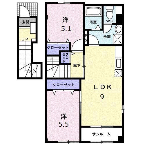 ベルソレイユ壱番館(2LDK/2階)の間取り写真