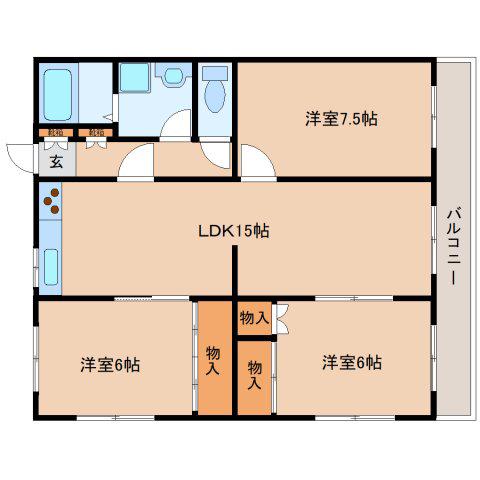 ラムズ信貴ヶ丘(3LDK/2階)の間取り写真