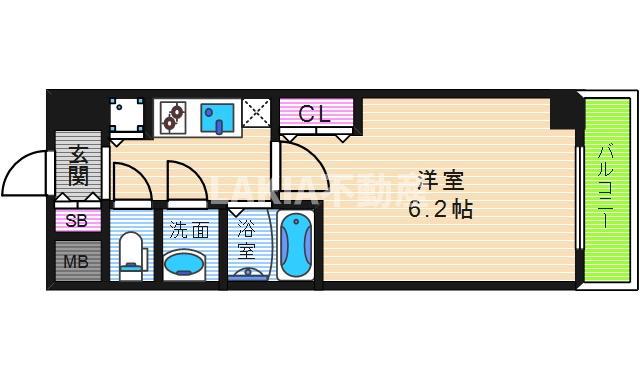 プレサンス上町台夕陽丘(1K/2階)の間取り写真