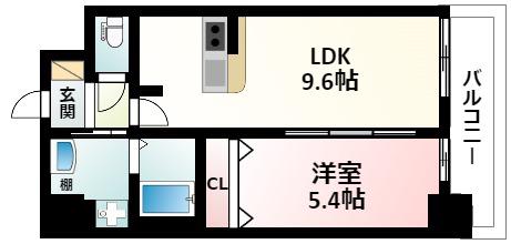 ディームス江坂(1LDK/1階)の間取り写真