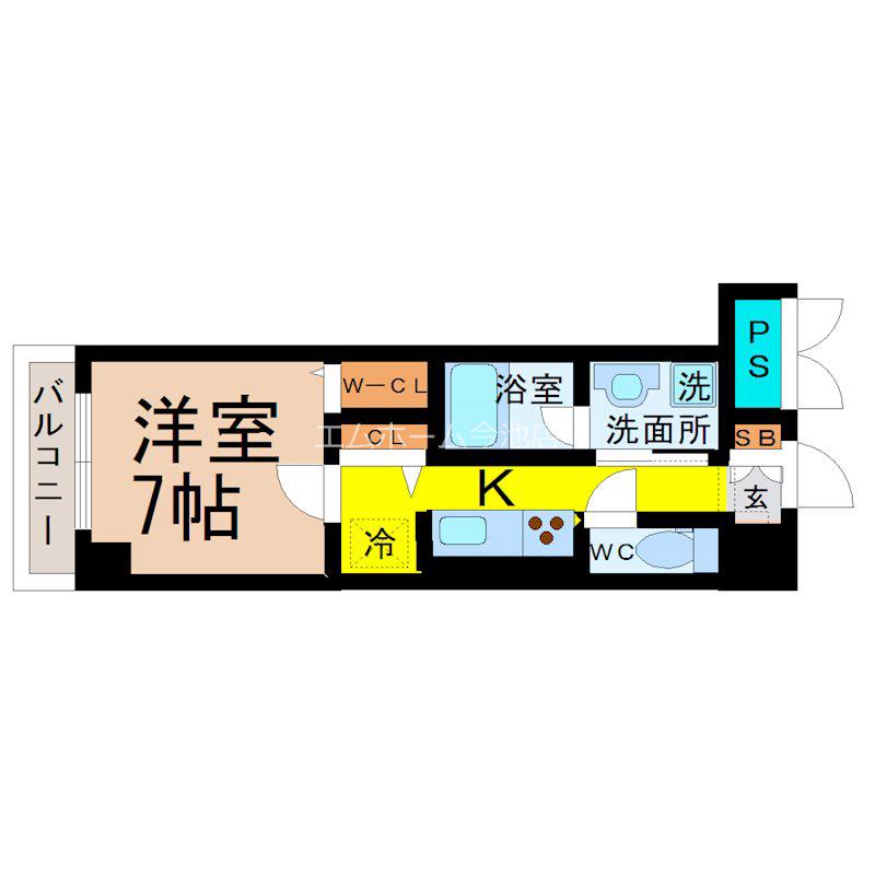 プレミアムコート新栄(1K/7階)の間取り写真