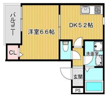 ペルルブランシェ九番町(1DK/1階)の間取り写真