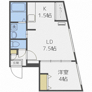 ラフィーネ南円山(1LDK/4階)の間取り写真