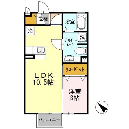 セジュールYAMAZAKI B(1LDK/2階)の間取り写真