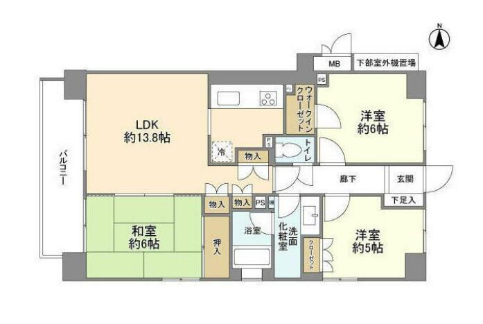 パルテール白金(3LDK/2階)の間取り写真