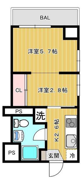 ハイネス立川(2K/4階)の間取り写真
