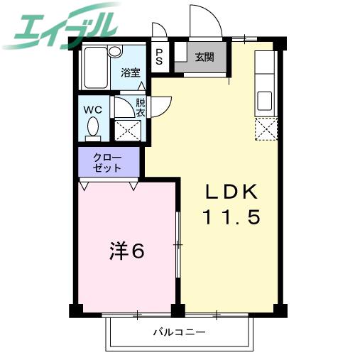 メゾンカリーノ(1LDK/2階)の間取り写真