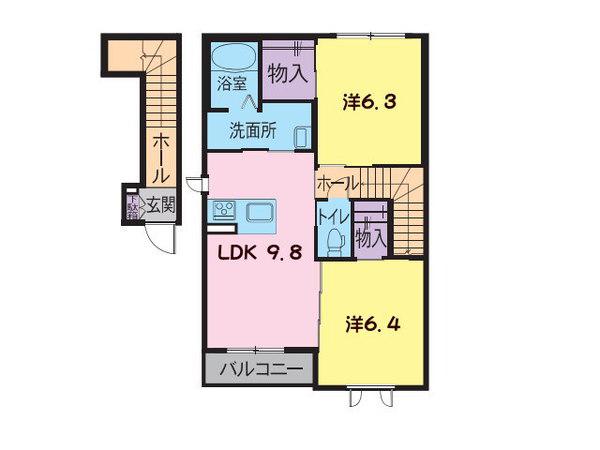 シャーメゾン南仙北A(2LDK/2階)の間取り写真