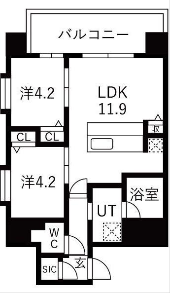 スプランディッド玉造(2LDK/7階)の間取り写真