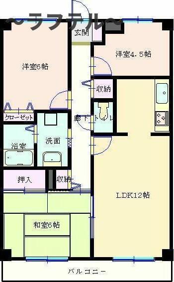 ユーネット所沢(3LDK/4階)の間取り写真