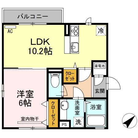 ファミール岡本III-D(1LDK/2階)の間取り写真