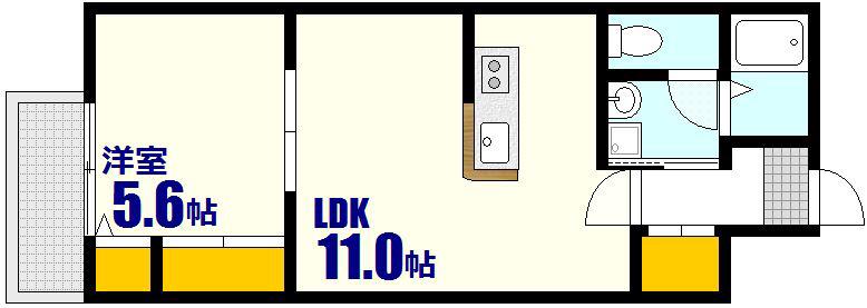 西蟹屋K.K(1LDK/6階)の間取り写真