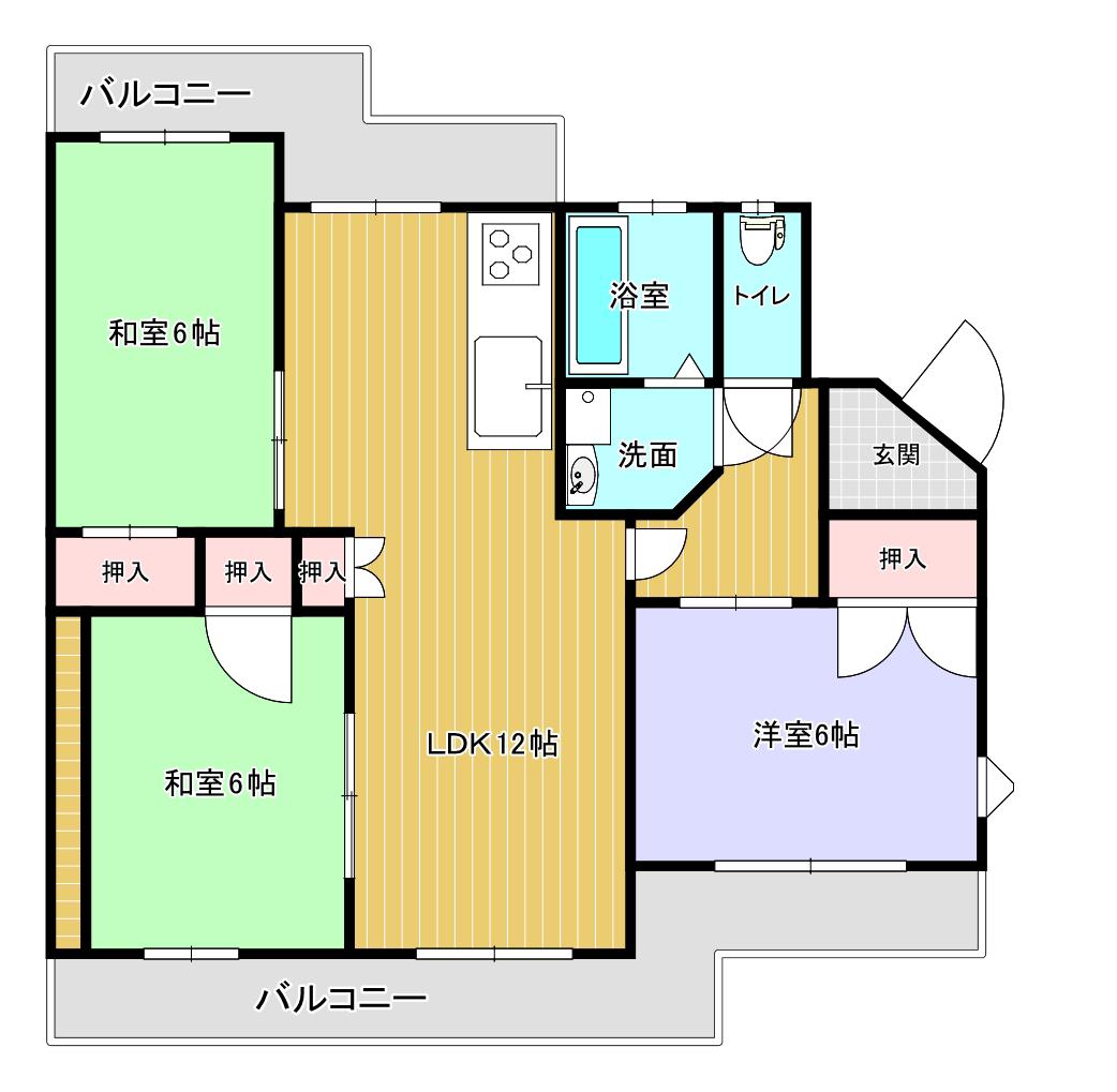 コーポラスハラダ(3LDK/3階)の間取り写真