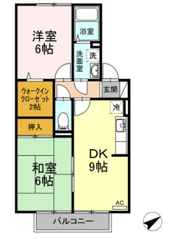 クレセント・モア(2DK/2階)の間取り写真