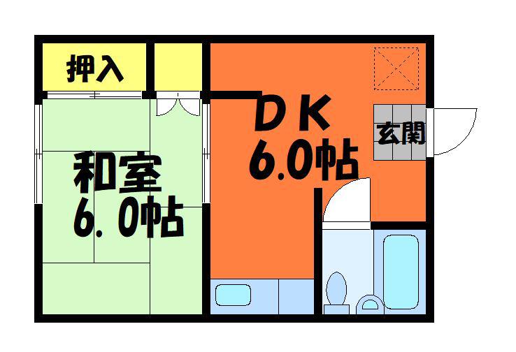 ＪＲ山陽本線 西阿知駅 徒歩9分 3階建 築51年(1DK/3階)の間取り写真
