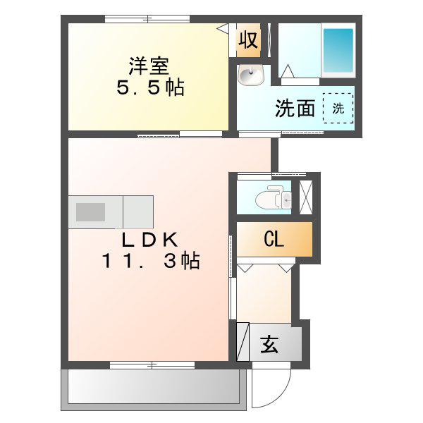 ディアベルジュ輝(1LDK/1階)の間取り写真