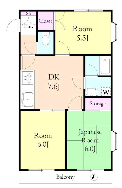 グランドール国分寺(3DK/3階)の間取り写真