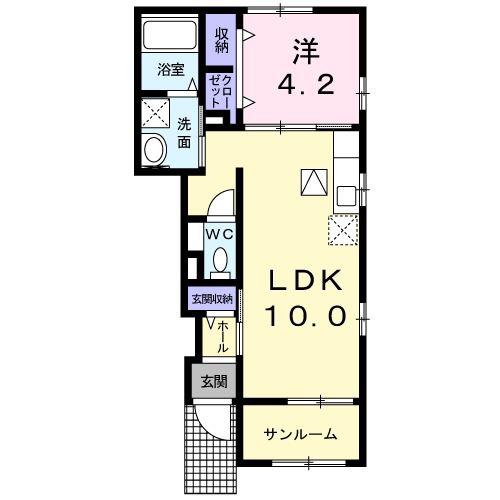 カーサ・セレーノ II(1LDK/1階)の間取り写真