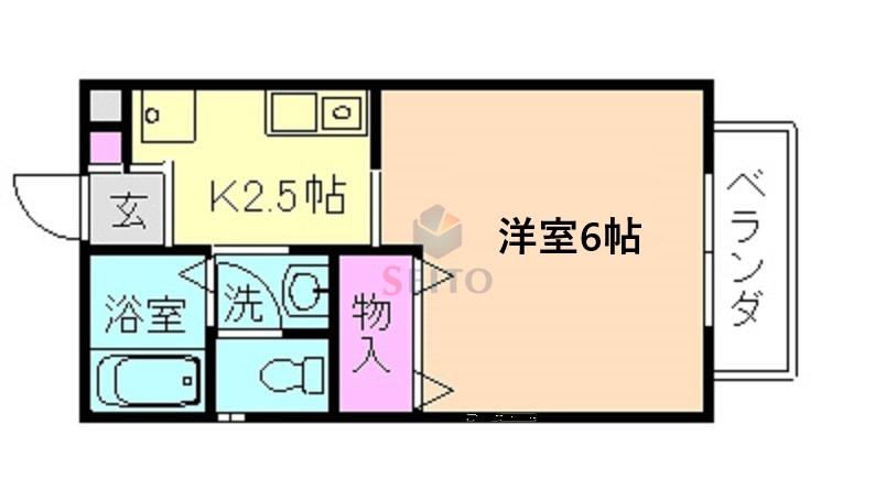 メゾンソレイユ岡町(1K/1階)の間取り写真