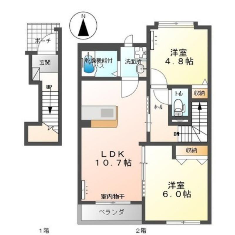 ディアフォレストII(2LDK/2階)の間取り写真