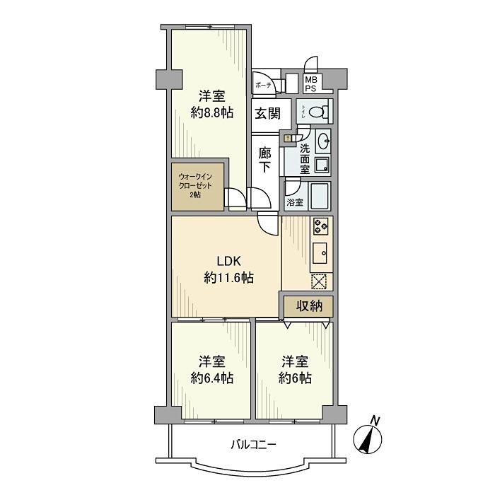 菊名ハイツ壱号館(3LDK/5階)の間取り写真