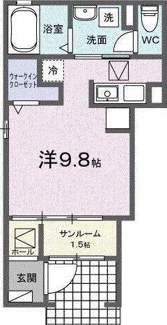 フローラ16(ワンルーム/1階)の間取り写真