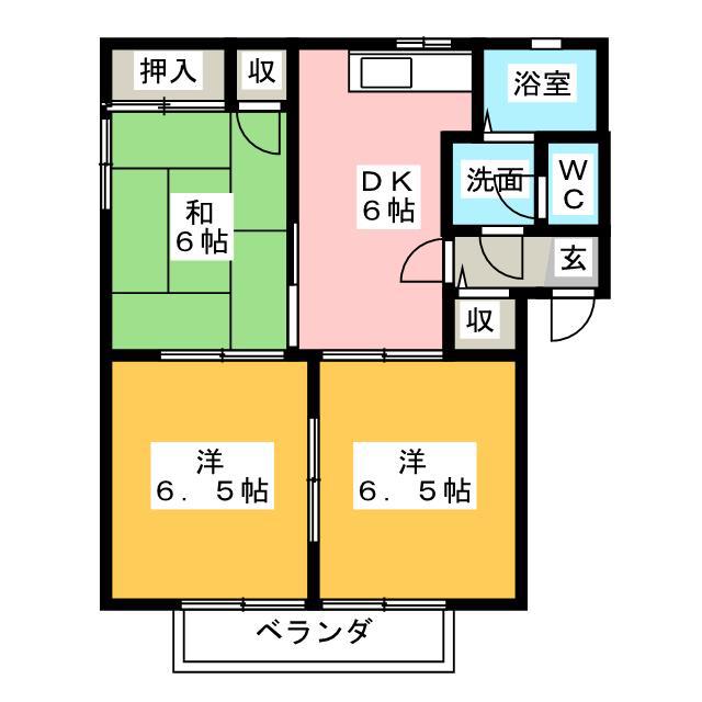 ロイヤルタウン A棟(3DK/2階)の間取り写真