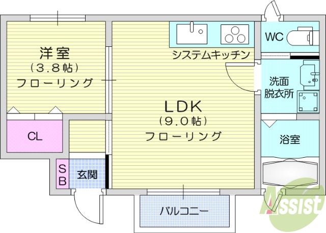 JOIE(1LDK/1階)の間取り写真